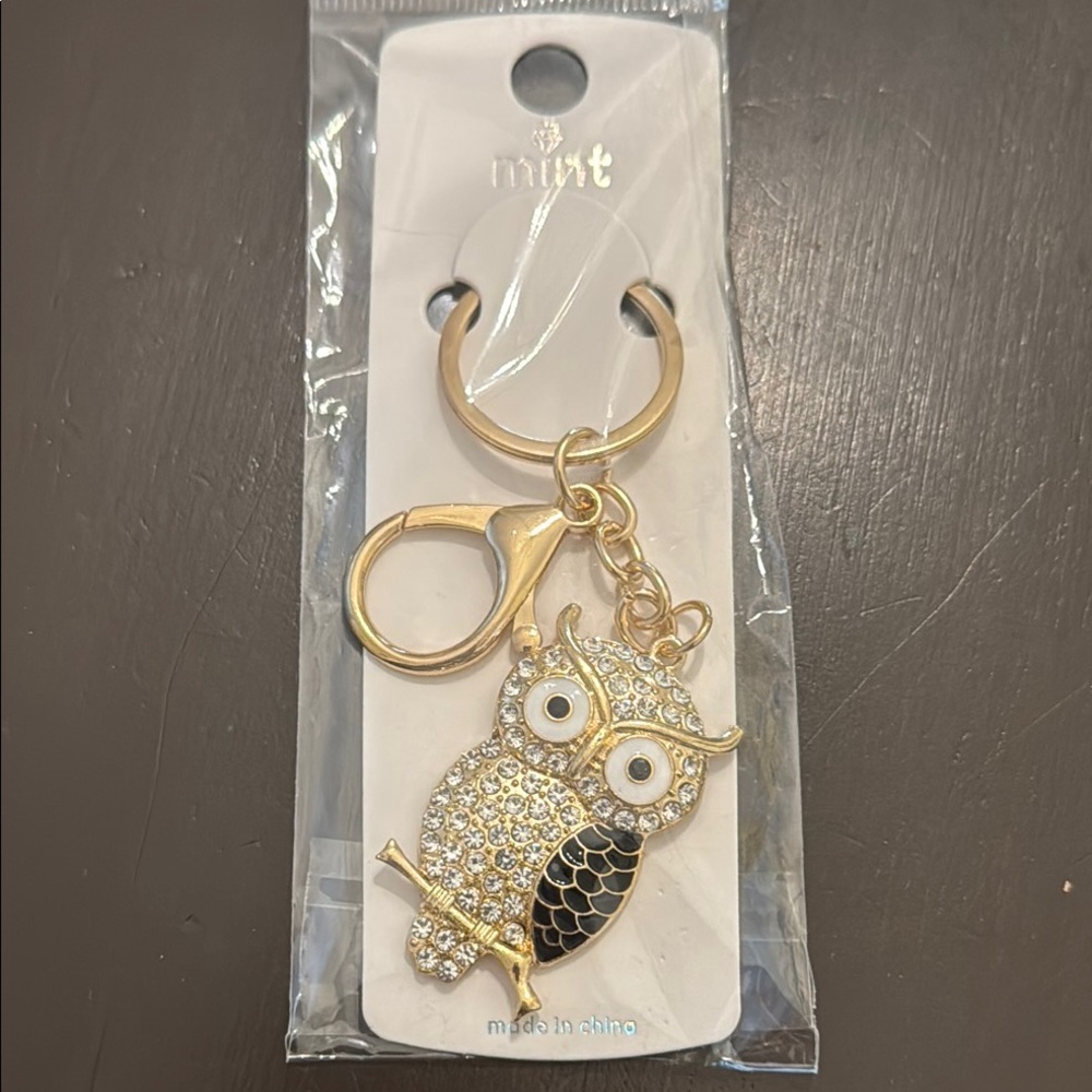 Mint Gold Owl Bag Charm Keychain